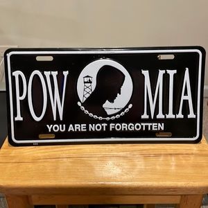 POW MIA Black and White Car Plate GUC